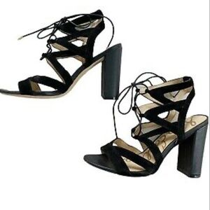 Sam Edelman Black Suede Lace Up Sandals Block heel